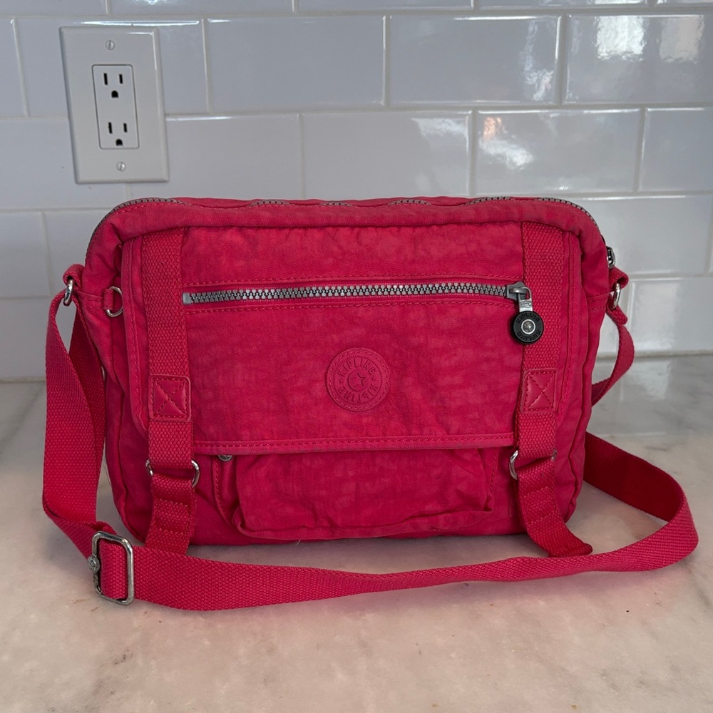 Kipling Gracy Purse Crossbody Bag Vibrant Hot Pink Nylon Handbag